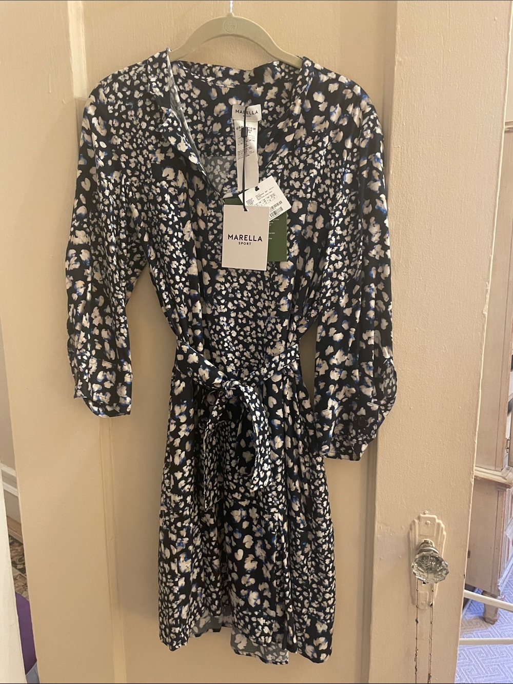 MARELLA Navy and White Floral Tie-Waist Dress - Picture 1 of 7